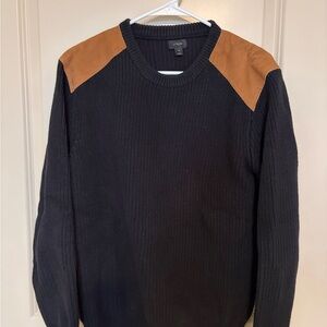 J. Crew Men's Black Sweater with Brown Accents
